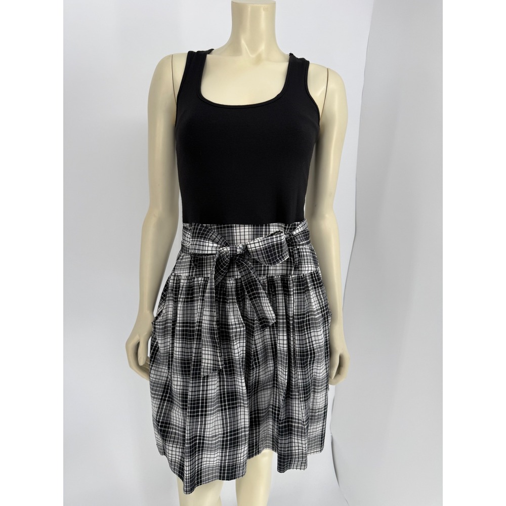Vintage Y2K Ruby Rox Plaid Bubble Hem Dress Sz‎ 5 Black White Tie Waist USA